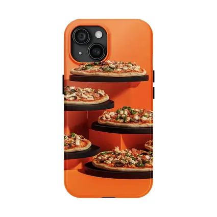 Multiple Pizzas Displayed On Orange Background