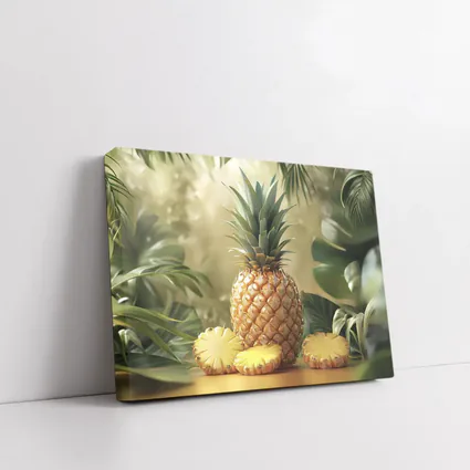 Fresh Pineapple Slices Tropical Green Leaves