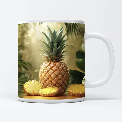 Fresh Pineapple Slices Tropical Green Leaves