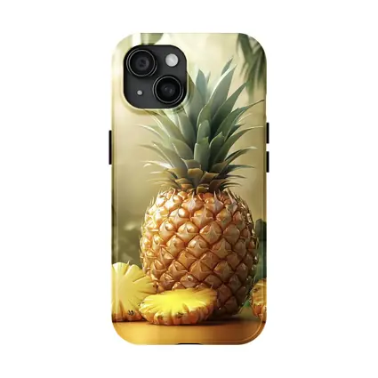 Fresh Pineapple Slices Tropical Green Leaves
