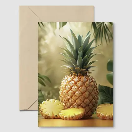 Fresh Pineapple Slices Tropical Green Leaves