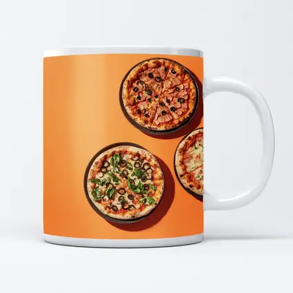 Three Pizzas Flat Lay Orange Background