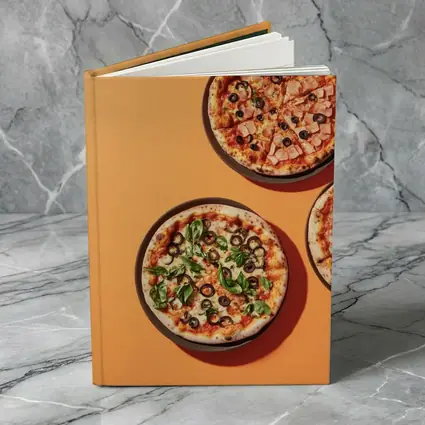 Three Pizzas Flat Lay Orange Background