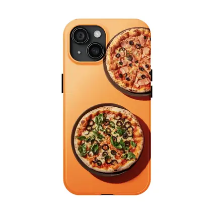 Three Pizzas Flat Lay Orange Background