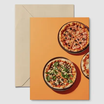 Three Pizzas Flat Lay Orange Background