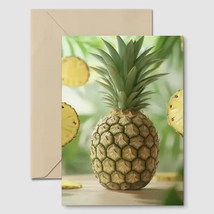 Fresh Pineapple Slices Floating Tropical Green Background