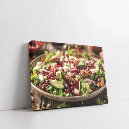 Pomegranate Feta Walnut Salad Wooden Table