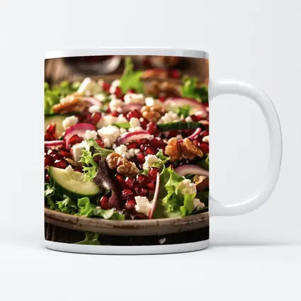 Pomegranate Feta Walnut Salad Wooden Table