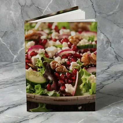 Pomegranate Feta Walnut Salad Wooden Table