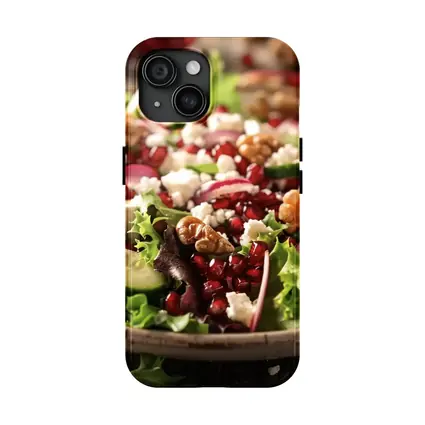 Pomegranate Feta Walnut Salad Wooden Table