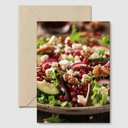 Pomegranate Feta Walnut Salad Wooden Table