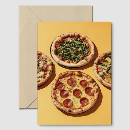 Four Neapolitan Pizzas On Yellow Background