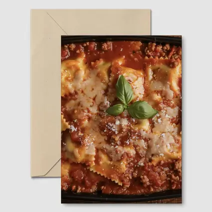 Baked Ravioli Bolognese Dish Fresh Basil