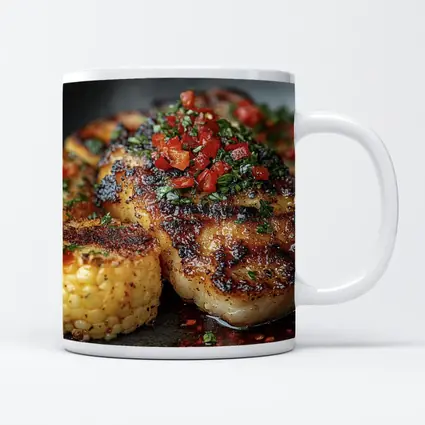 Seared Scallops Charred Corn Salsa Dark Plate