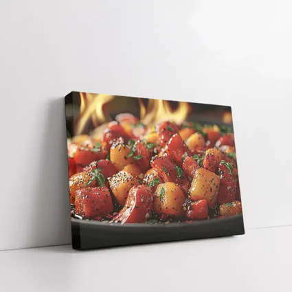 Spicy Glazed Vegetables Sizzling Over Open Flame