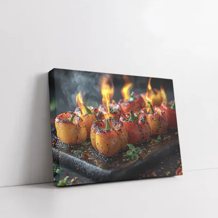Flaming Stuffed Mini Peppers On Dark Tray