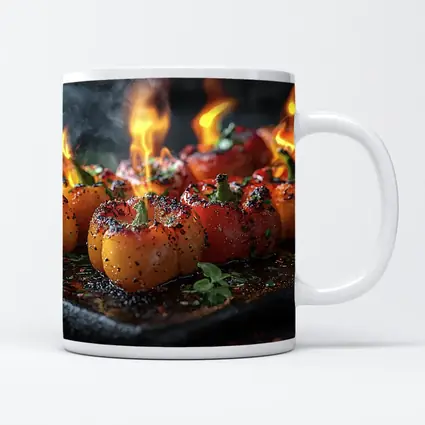 Flaming Stuffed Mini Peppers On Dark Tray