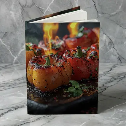 Flaming Stuffed Mini Peppers On Dark Tray