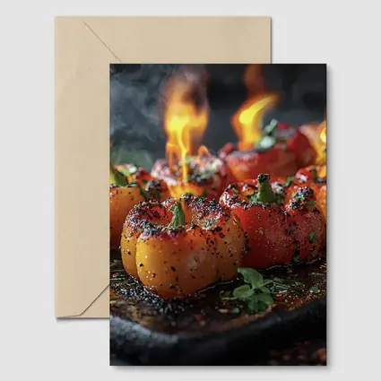 Flaming Stuffed Mini Peppers On Dark Tray