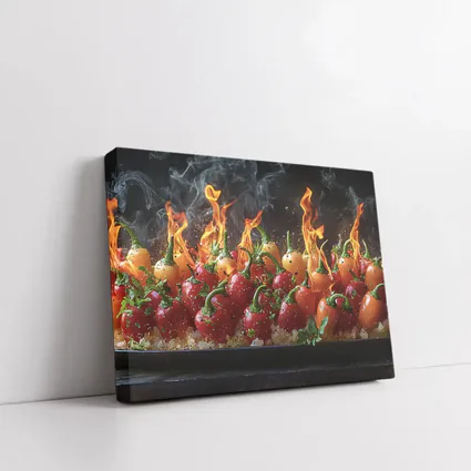 Flaming Red Peppers On Dark Background