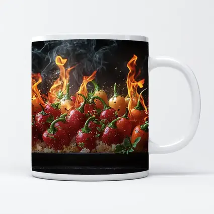 Flaming Red Peppers On Dark Background