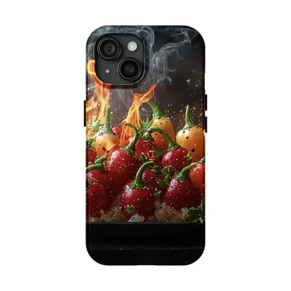 Flaming Red Peppers On Dark Background