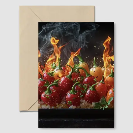 Flaming Red Peppers On Dark Background