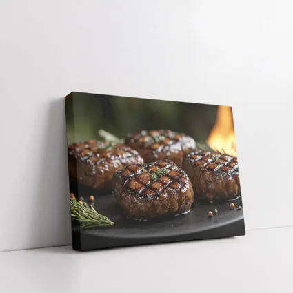 Grilled Burger Patties Open Flame Dark Background