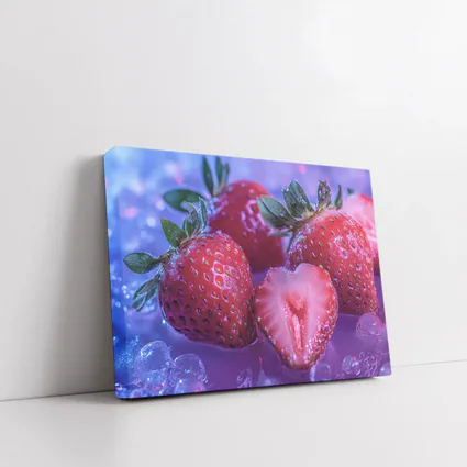Fresh Strawberries on Blue Purple Background