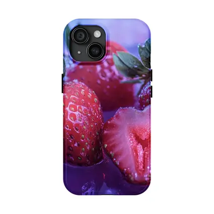 Fresh Strawberries on Blue Purple Background