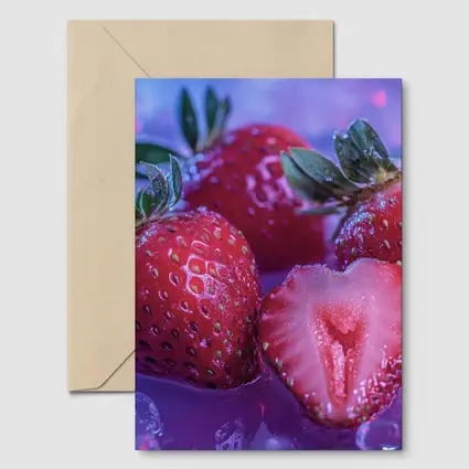 Fresh Strawberries on Blue Purple Background