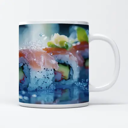 Salmon Sushi Rolls Blue Water Splash