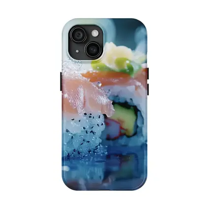Salmon Sushi Rolls Blue Water Splash