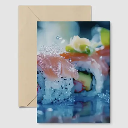 Salmon Sushi Rolls Blue Water Splash