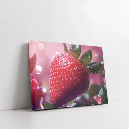 Red Strawberry Close Up Pink Bokeh Background