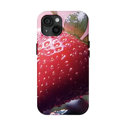 Red Strawberry Close Up Pink Bokeh Background