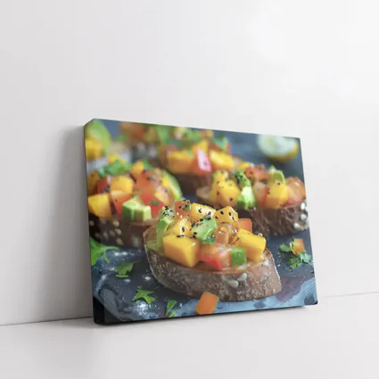 Mango Avocado Bruschetta on Rustic Board