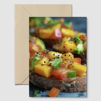 Mango Avocado Bruschetta on Rustic Board