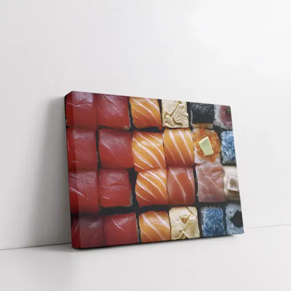 Fresh Sushi Rolls Close Up Overhead View