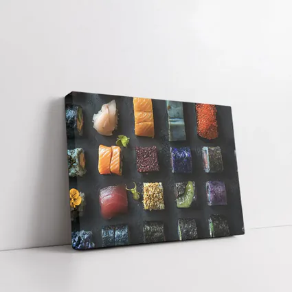 Assorted Sushi Rolls Dark Stone Background