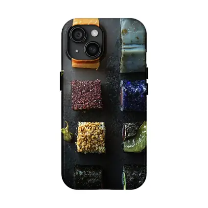 Assorted Sushi Rolls Dark Stone Background