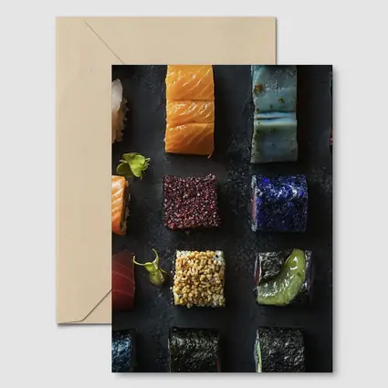 Assorted Sushi Rolls Dark Stone Background