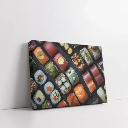 Assorted Sushi Platter Dark Stone Background