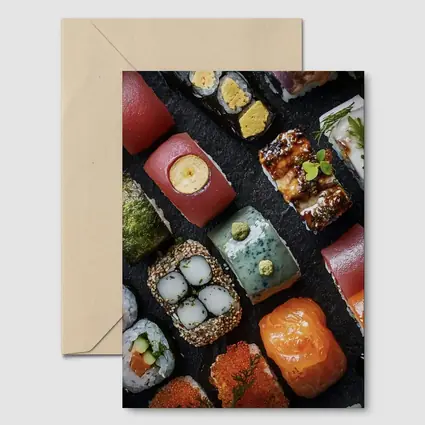 Assorted Sushi Platter Dark Stone Background