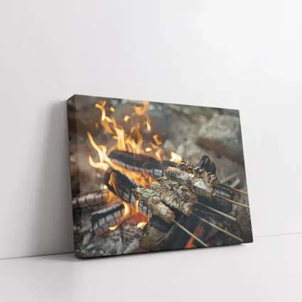 Grilled Skewers Over Open Campfire Flames