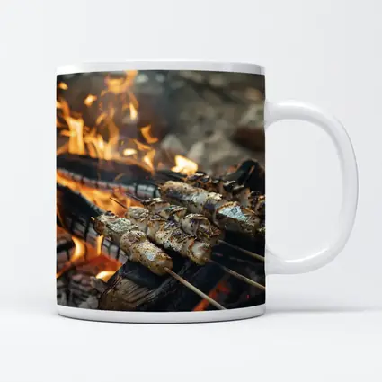 Grilled Skewers Over Open Campfire Flames