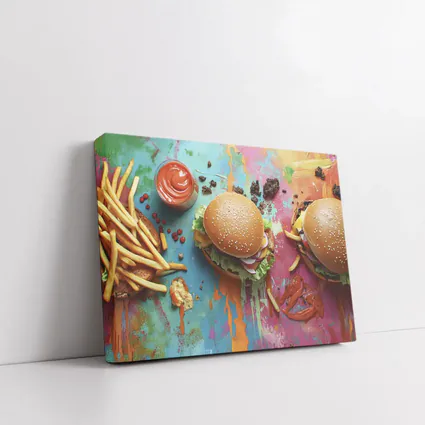 Burgers And Fries On Colorful Paint Background