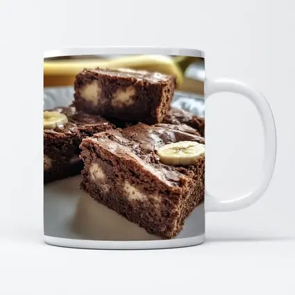Chocolate Banana Brownies on White Plate