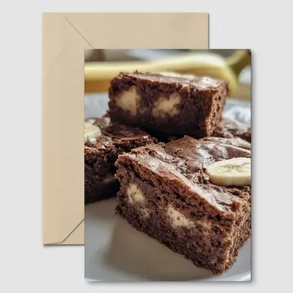 Chocolate Banana Brownies on White Plate