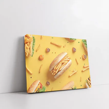 French Fries Burger Flat Lay Yellow Background